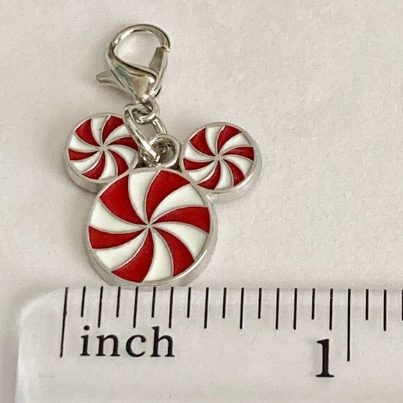 Vtg Disney Mickey Mouse Christmas Peppermint Candy Cane ClipOn Charm Zipper Pull - Picture 7 of 8